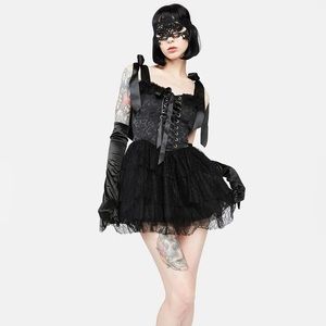 NWT Dolls Kill Black Corset - Midnight They'll Eat Cake Costume Set